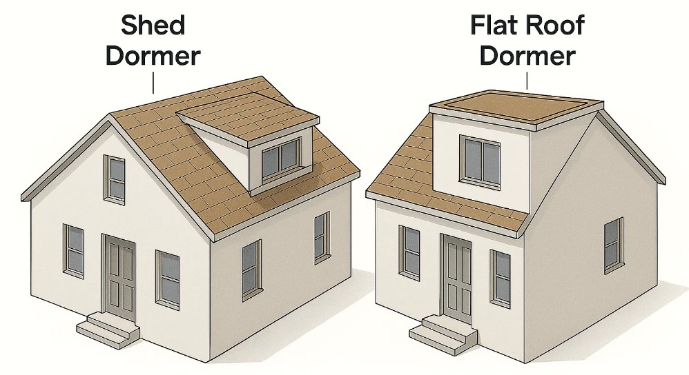 shed dormer and flat roof dormer